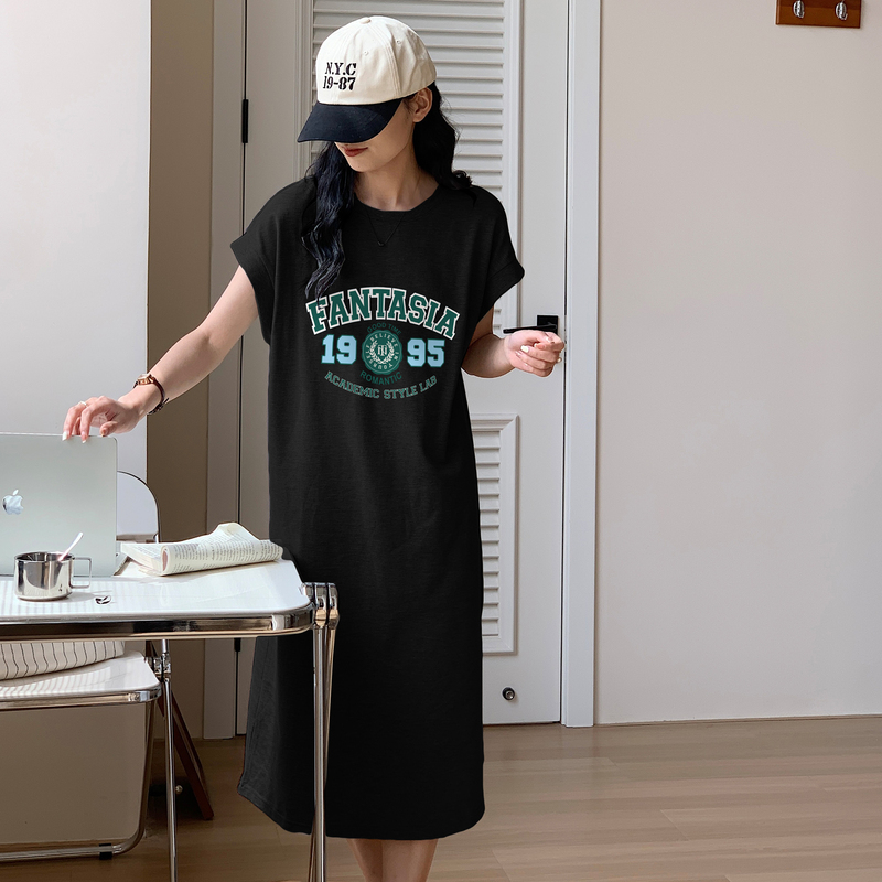 [2.5折价80.7元叠加优惠券]唐狮新款美式复古学院风连衣裙女春装短袖长款休闲百搭裙子e