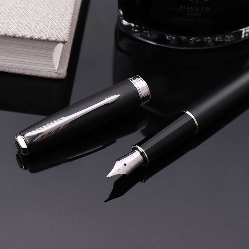 派克PARKER 钢笔 卓尔磨砂黑杆白夹墨水笔 商务办公文具书写用品 金属不锈钢0.5mm笔尖F细
