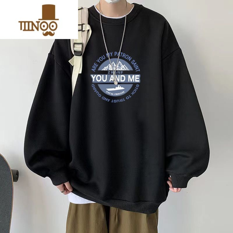 YANXU卫衣男秋季薄款ins美式复古宽松oversize休闲情侣上衣外套e高清大图