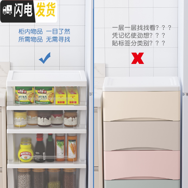 三维工匠多层夹缝收纳柜子塑料卫生间厨房置物柜透明储物箱抽屉式收纳箱盒高清大图