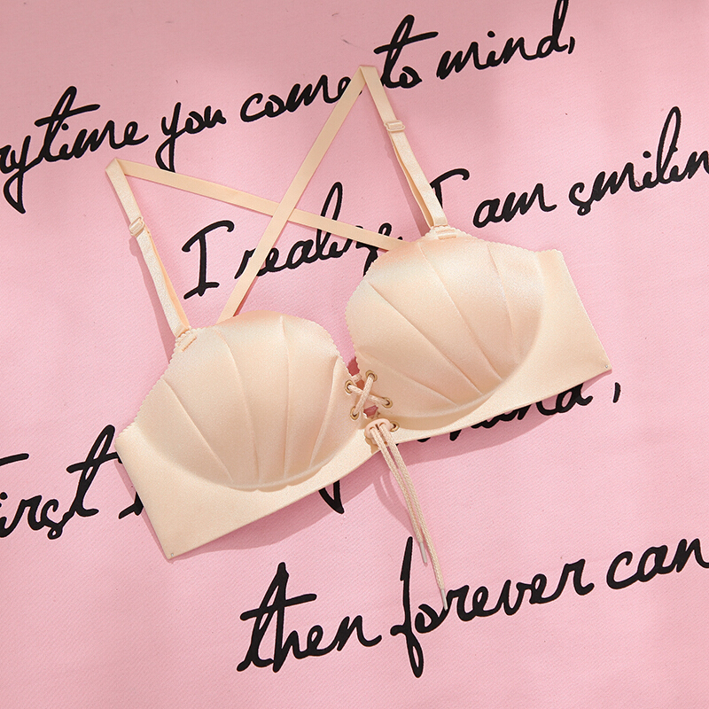 美背文胸罩聚拢小胸学生少女贝壳无肩带内衣套装性感无钢圈上托视频