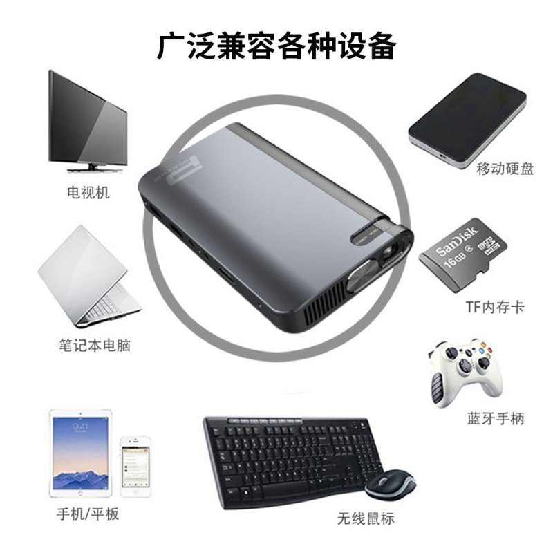 富士通(FUJITSU) FA200投影仪家用小型wifi无线迷你家庭影院高清1080P苹果安卓手机投屏掌上投影机微型便携无屏电视 黑色