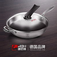 康巴赫炒锅德国工艺蜂窝304不锈钢不粘锅炒锅（带附耳）炒菜锅具32cm 平底锅家用电磁炉燃气灶明火通用