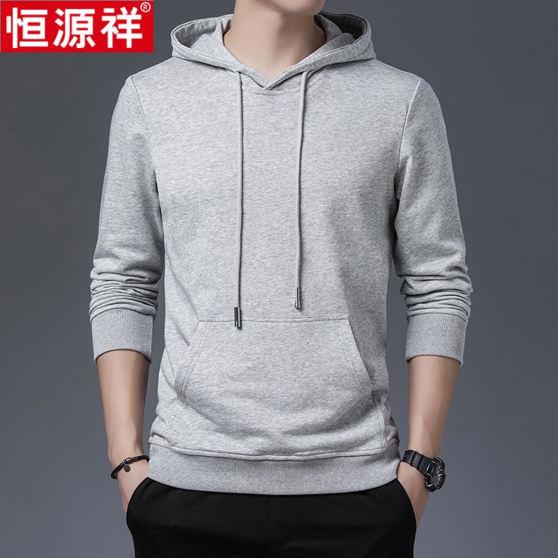 恒源祥卫衣男春秋薄款男士长袖T恤宽松连帽中年男装运动休闲上衣高清大图