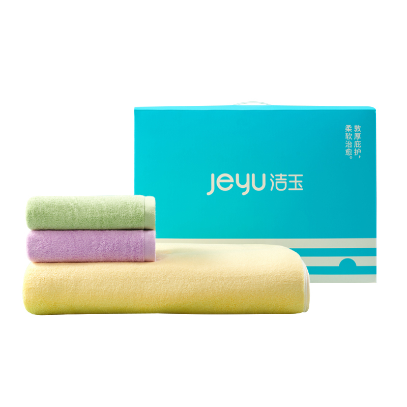 洁玉(Jeyu)愈.云上彩虹三套巾C款DSJ-2303多功能巾*1条(松花黄)+ 轻柔款毛巾*2条(橄榄石绿+木槿)
