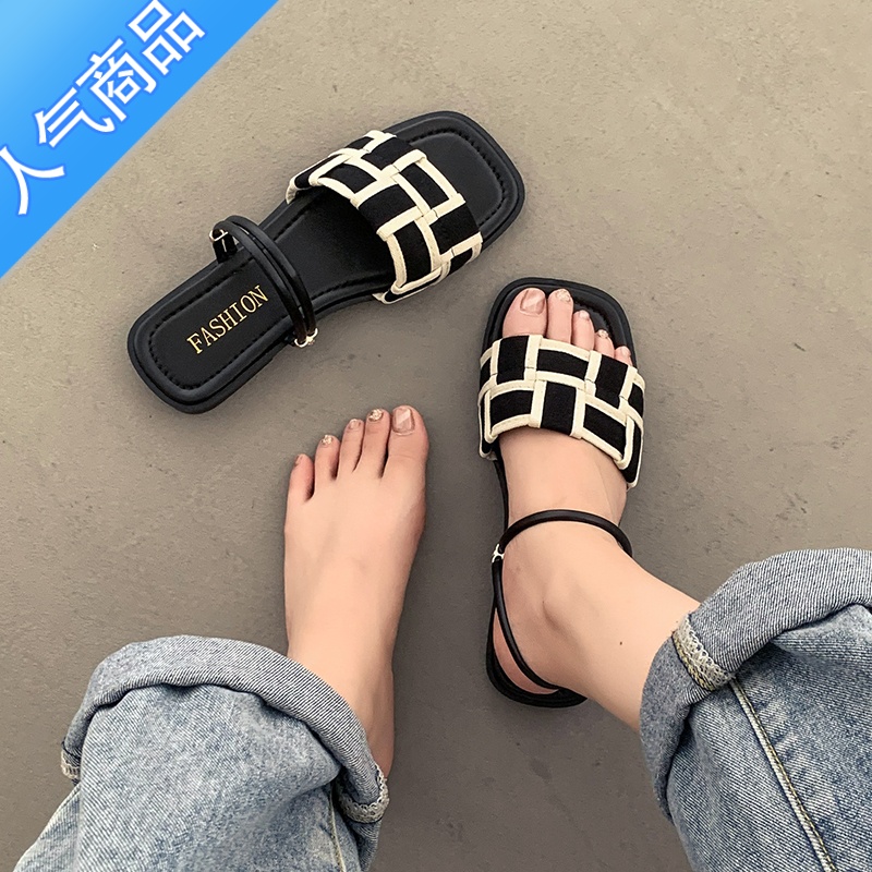 SUNTEK法式仙女风平底凉鞋女夏时尚配裙子气质2023新款百搭罗马凉时高清大图