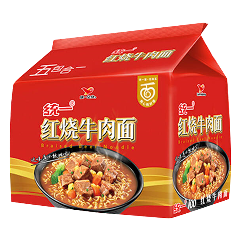 统一 方便面 红烧牛肉味 103克+汤达人日式豚骨味125g*5袋/包 *2包组高清大图