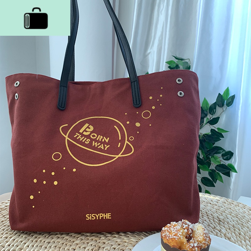 西西弗帆布包书店simple bag星系秋冬大容量字母学生逛街厚托特包NEW LAKE女士单肩包
