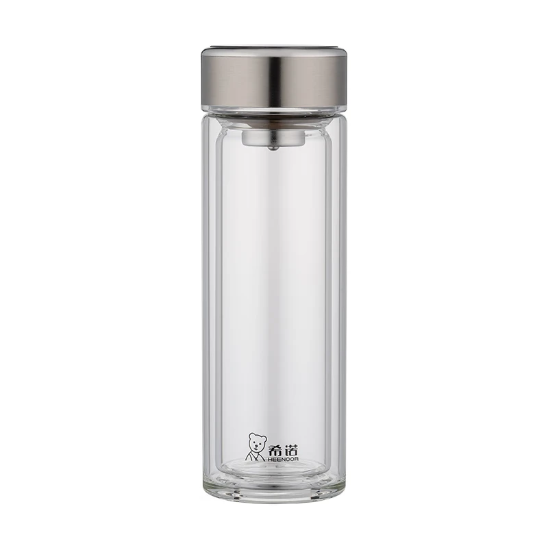 希诺(HEENOOR)大容量带滤网双层玻璃杯285ml-XN-6789