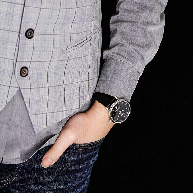 天梭(TISSOT)瑞士手表 卡森臻我系列皮带机械男士手表T122.407.16.051.00高清大图