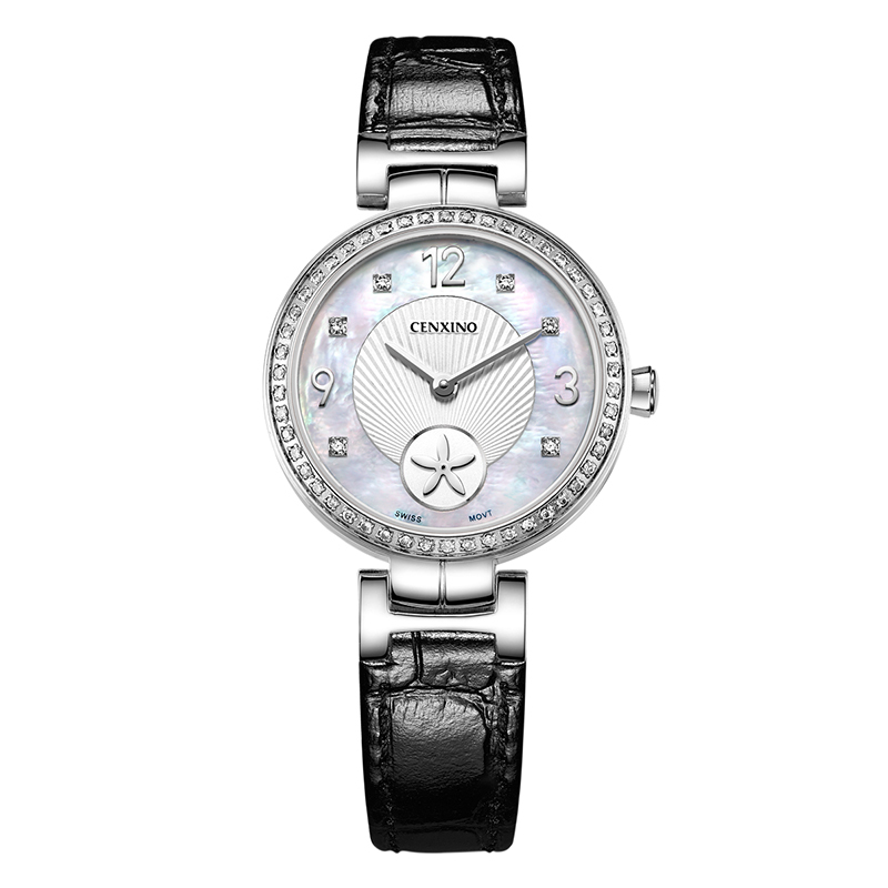 卡斯诺cenxino石英表女表时尚牛皮表带简约休闲唯美绽放系列石英女表l