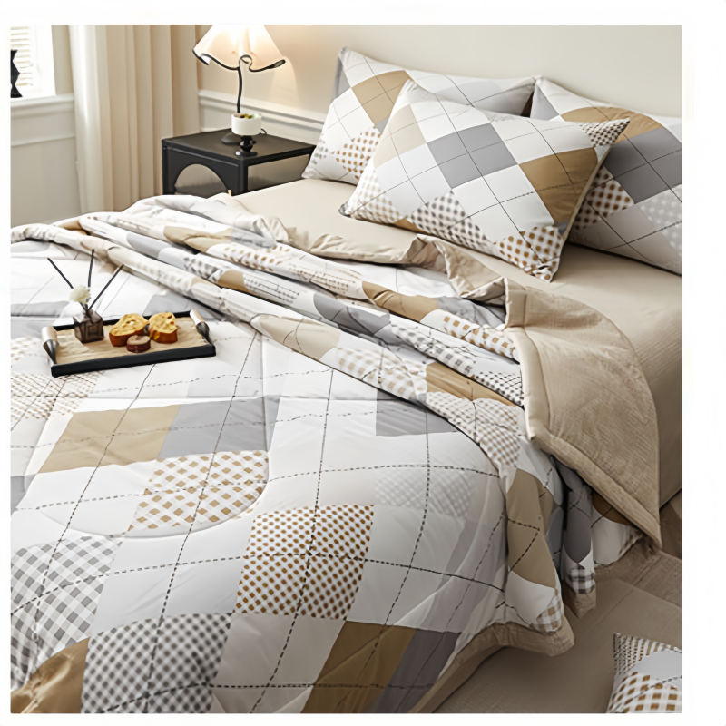 铭思沃被子三件套1.2米床 咖色 套高清大图