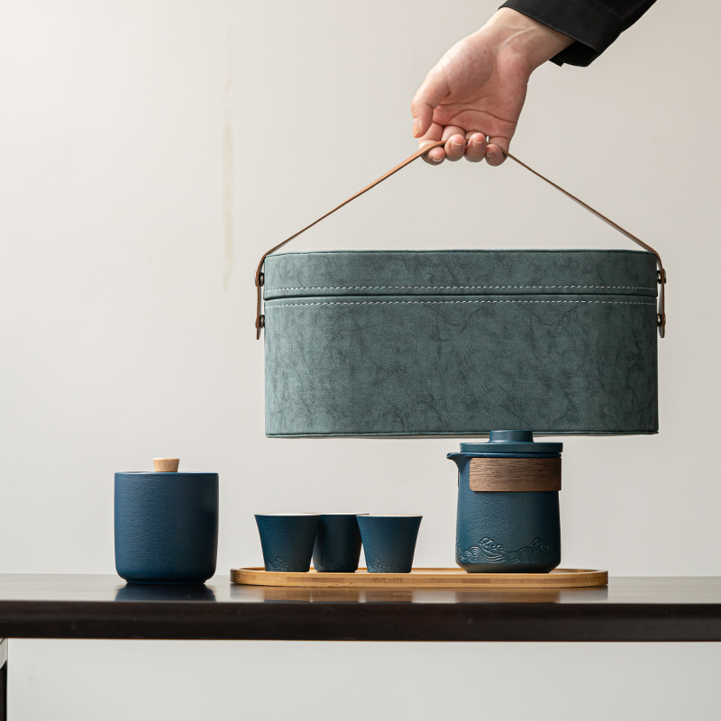 苏氏陶瓷(SUSHI CERAMICS)山水旅行茶具便捷功夫茶具套装陶瓷快客杯带便携旅行包(蓝)高清大图