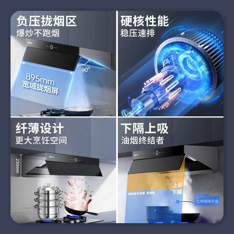 帅康抽油烟机侧吸式23立方大吸力吸油烟机超薄自动清洗热熔洗自营家用厨房排烟罩易清洁近吸脱排油烟机抽烟机单烟机T8623R