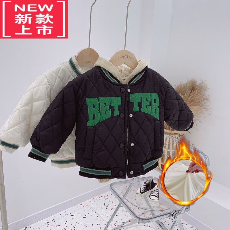 可莉允新品反季童装加绒棒球棉服男童女童中小童婴幼儿宝宝夹克外套图片