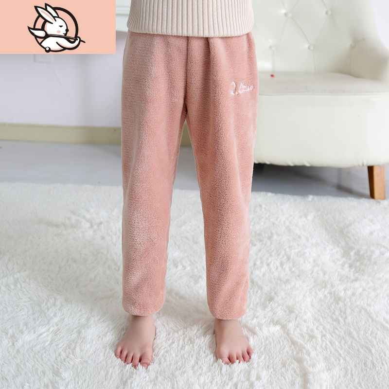 HUAYANGTU儿童暖暖裤冬装女童加绒裤宝宝珊瑚绒长裤子外穿保暖裤宽松家居裤裤子童