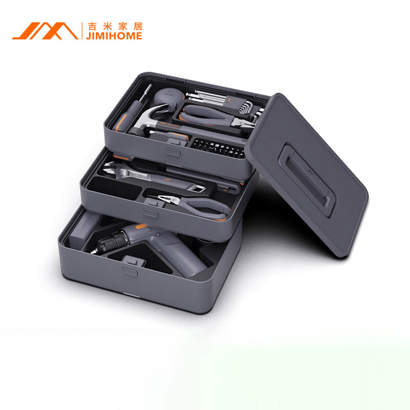 吉米家居家用工具箱套装电钻电动螺丝刀内六角五金工具电工维修套装X3-ABC高清大图