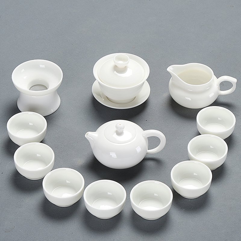 套装整套白瓷泡茶喝茶盖碗茶壶茶杯家用陶瓷羊脂玉西施壶茶具12件套