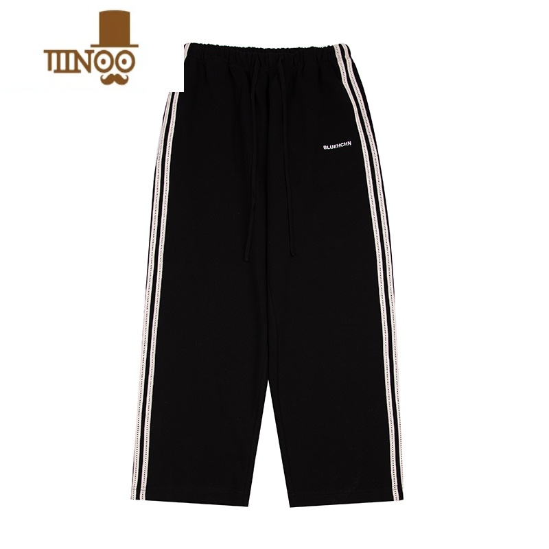YANXU直筒运动裤男女宽松夏季百搭日系条纹卫裤复古潮牌三条杠休闲长裤高清大图