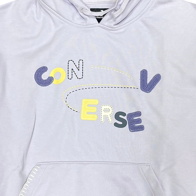 Converse Logo刺绣针织连帽宽松卫衣 女款 薰衣草淡紫 10025515-A02