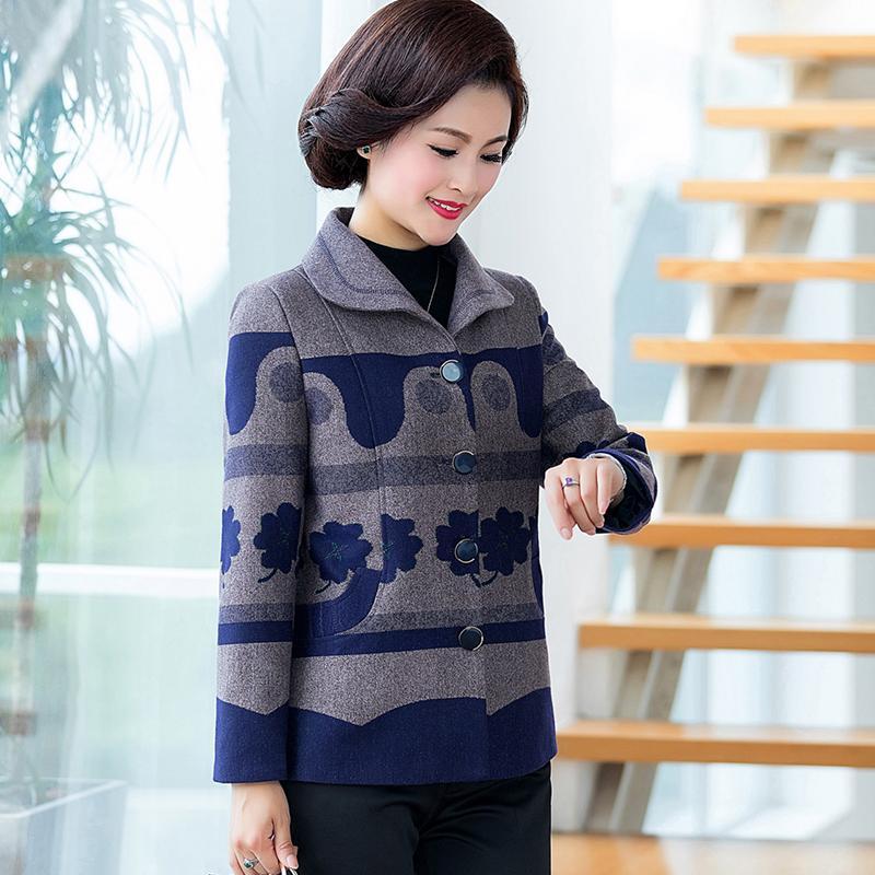 中老年女装春秋装外套妈妈装老年人长袖毛呢5060岁老人宽松上衣