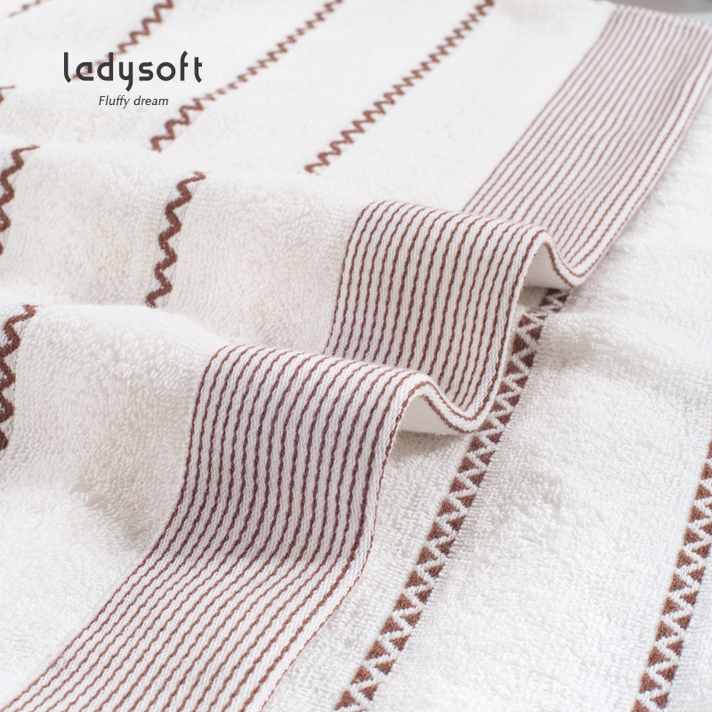 ladysoft御棉堂 全棉波浪纹套巾2毛巾34*72cm/1浴巾70*140cm三件套酒店成人纯色纯棉毛巾套装加厚