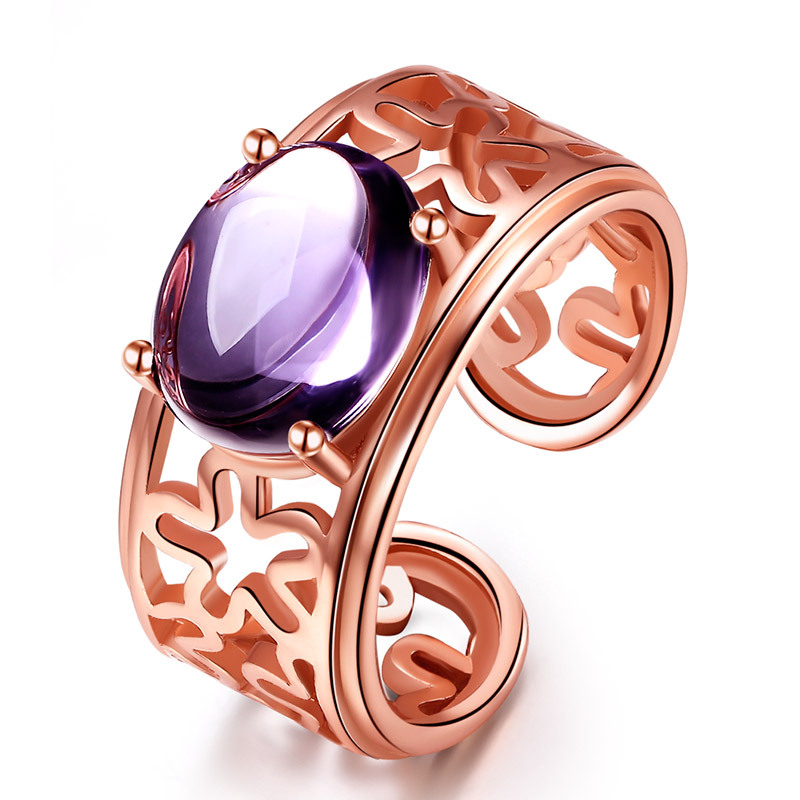 鑫万福 富贵石s925银镶嵌紫晶宝石戒指简约大气