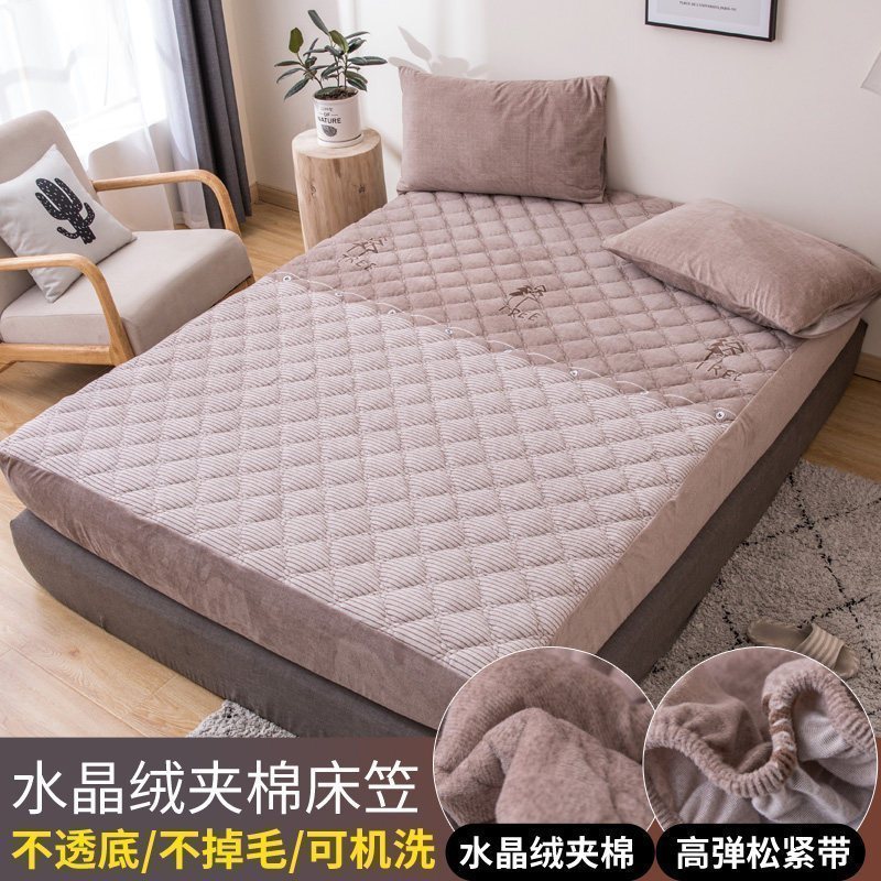美帮汇加厚夹棉床笠单件床罩防滑固定床垫保护套防尘罩2023年新款 简约树 120cmx200cm+同款枕套一对