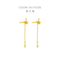 周大福 流苏银杏耳钉 足金黄金耳饰耳钉(工费:260计价)EOF1215七夕礼物