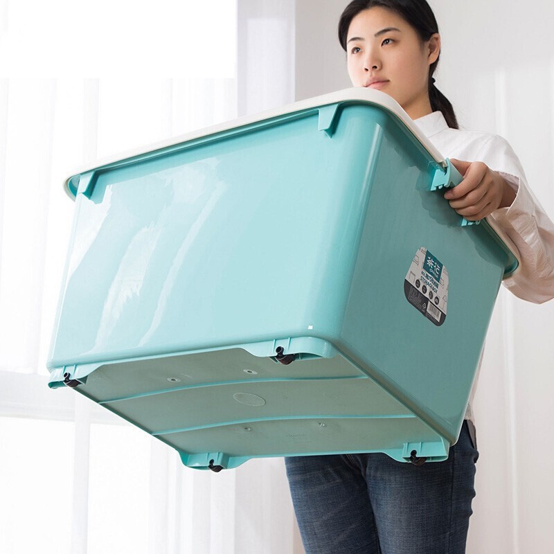 茶花(CHAHUA)收纳箱80L特大号整理箱家用衣服被子储物箱带滑轮玩具收纳盒28391个(新款蓝色) 2839高清大图