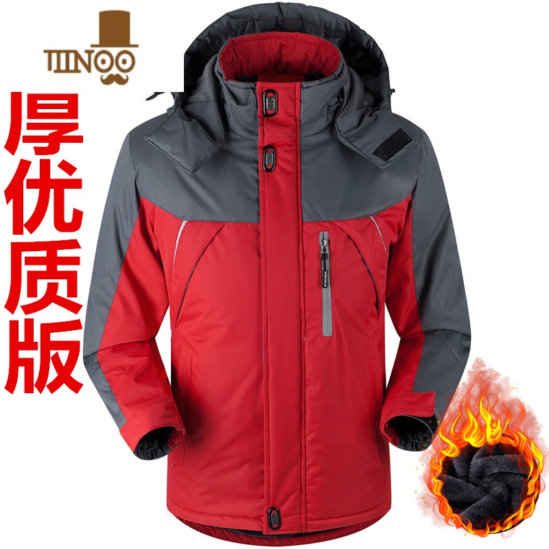 YANXU棉衣男冲锋棉服加绒加厚冬季外套男士棉袄防寒衣工作服大码冬装男 XL 加厚优质版红色