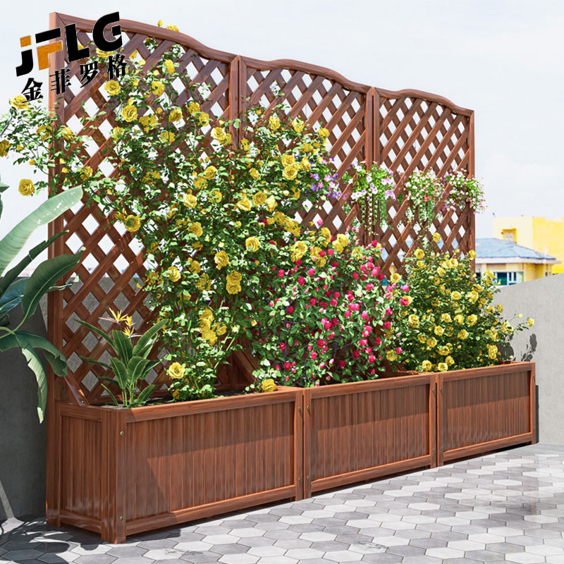 苏宁 金菲罗格 办公家具户外防腐木花架隔断网格花箱高清大图