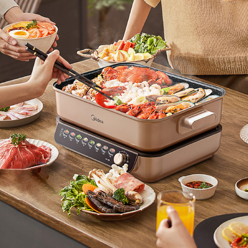 美的(Midea)电火锅8升分体式专用锅火锅烤鱼锅煎烤炖煮多功能锅电煮锅涮肉锅家用多用途锅MC-HGS382702高清大图