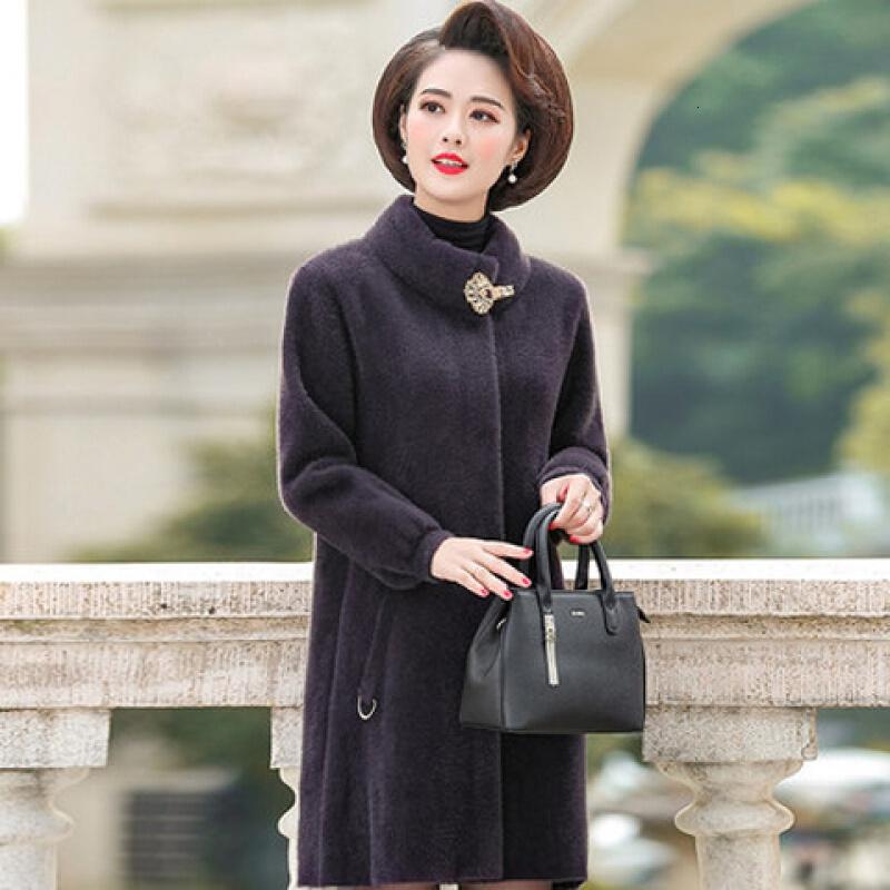 迪鲁奥（DILUAO)40岁50岁妈妈穿呢子大衣妈妈装仿水外套女中长款2021秋冬新款宽松_145 3XL【建议140-155斤】 紫色【图片色】