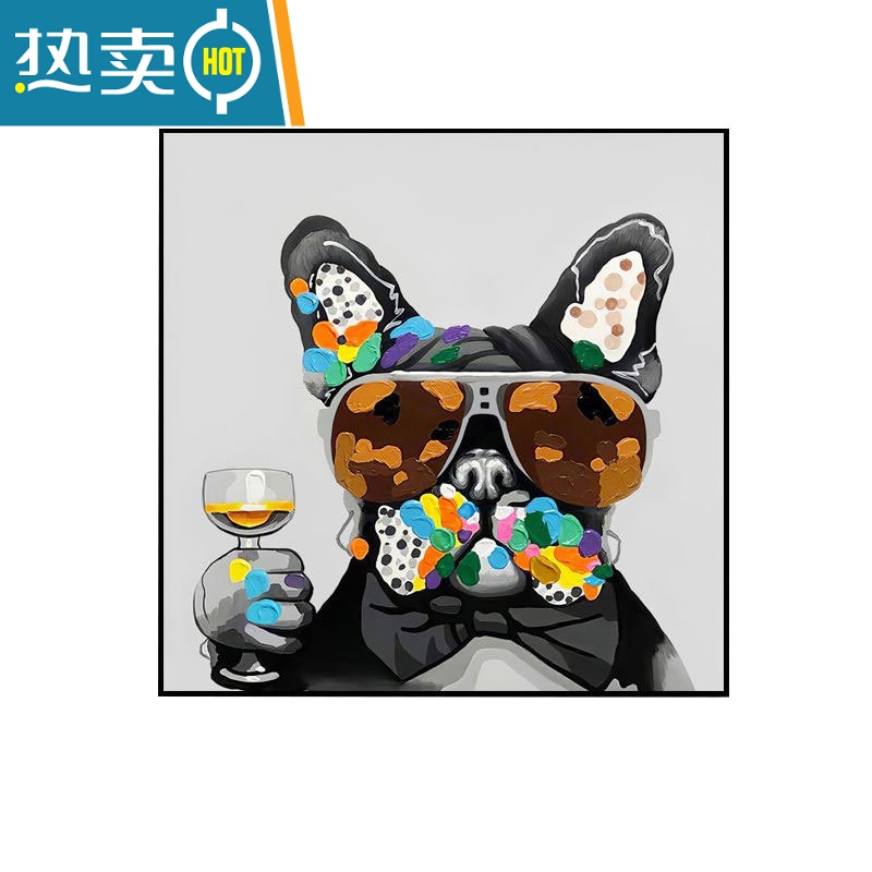 敬平现代简约画油画动物狗客厅装饰画餐厅饭桌上挂画卧室玄关过道壁画装饰画高清大图