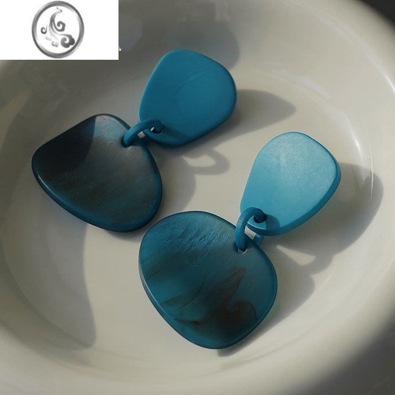 JiMi耳边铛153欧美红色高级感醋酸耳环不规则湖蓝色耳坠银针耳饰耳夹图片