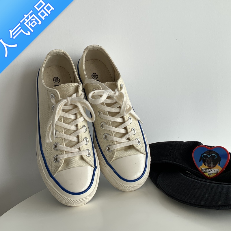 SUNTEK 日系少女甜甜の淡黄奶油帆布鞋复古简约百搭经典学院板鞋高清大图