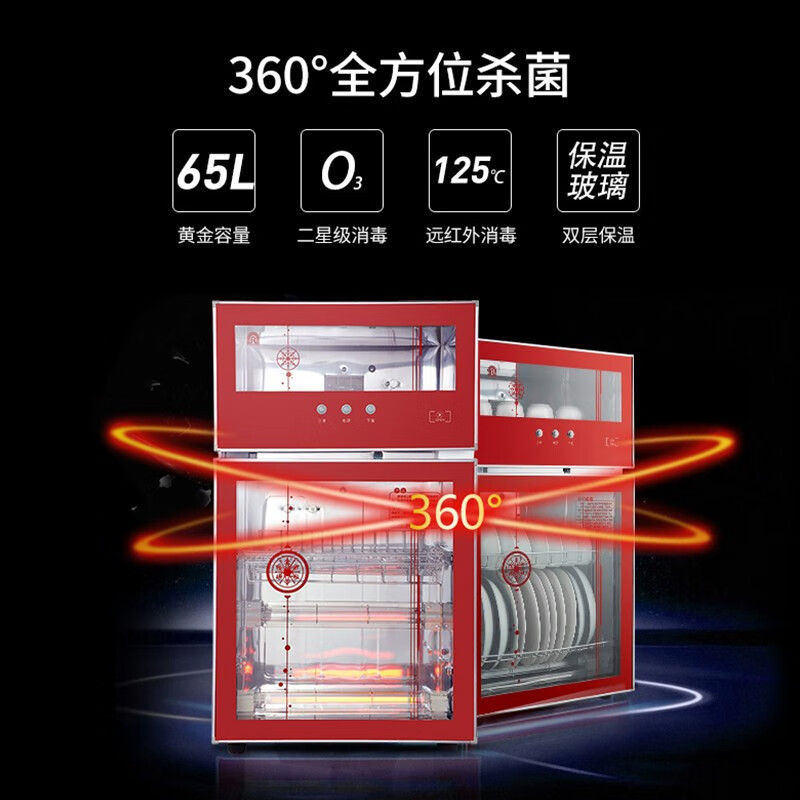 容声消毒柜 家用立式碗柜 碗筷茶具茶杯高温立式消毒碗柜 65L黑色