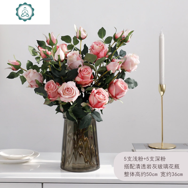 玫瑰花假花仿真花客厅餐桌装饰插花花束家居摆设花艺轻奢摆件摆花封后保加利亚玫瑰花瓶套装 3深粉3浅粉1绣球2天仿真植物图片 高清实拍大图 苏宁易购