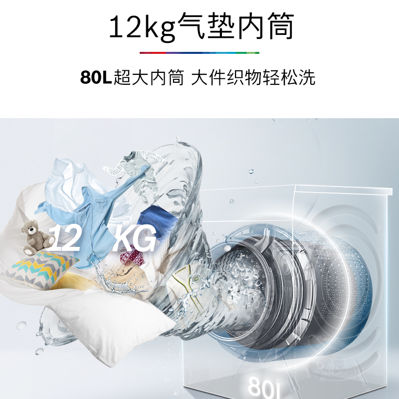 博世(BOSCH)[云朵白健康活氧]6系12公斤大容量1400转高效智能除菌除螨除渍滚筒洗衣机WWD374B00W
