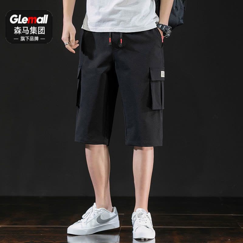 森马集团旗下GLEMALL短裤子男夏季新款潮流休闲黑色工装五七分裤图片