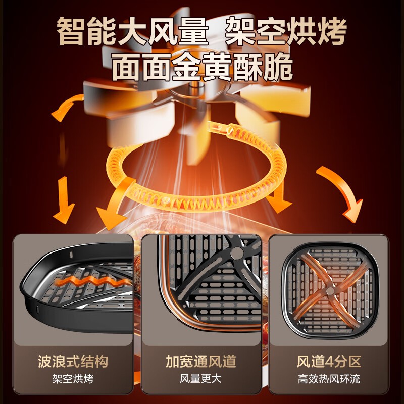 苏泊尔空气炸锅KJ60Y807 6L大容量旋钮控温铝合金不粘内锅定时功能家用厨房好物高清大图
