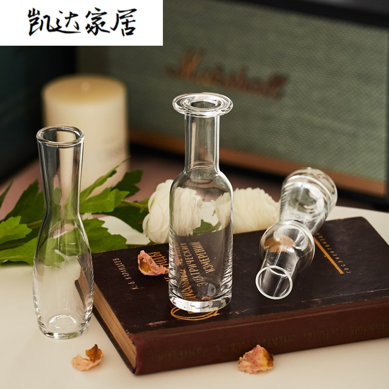 创意北欧 小小迷你花瓶玻璃透明花器 桌面阳台水培插花工艺品摆设 精选特买
