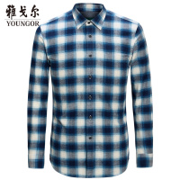 Youngor/雅戈尔秋季男士纯棉修身时尚格子长袖衬衫5044