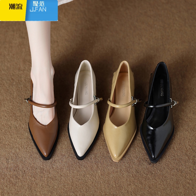 聚范玛丽珍低跟鞋子女2024新款配裙子棕色尖头法式温柔女鞋单鞋高清大图