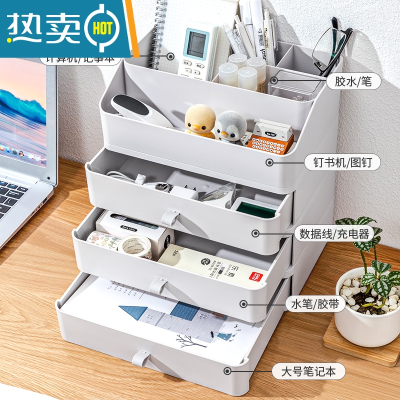 敬平抽屉式桌面收纳盒储物盒子办公室书桌上置物架整理柜宿舍器收纳柜高清大图