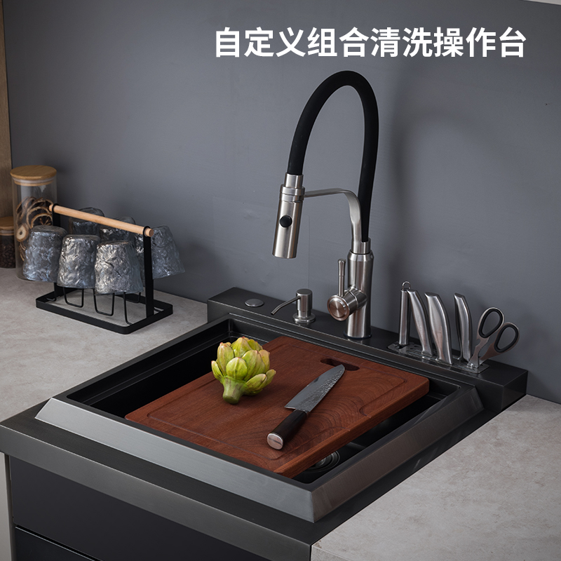 X12双槽水触媒1050尺寸 家用集成水槽洗碗机 深灰纳米烤漆工艺 不沾油污 抽拉式洗碗机 配洗杯器高清大图