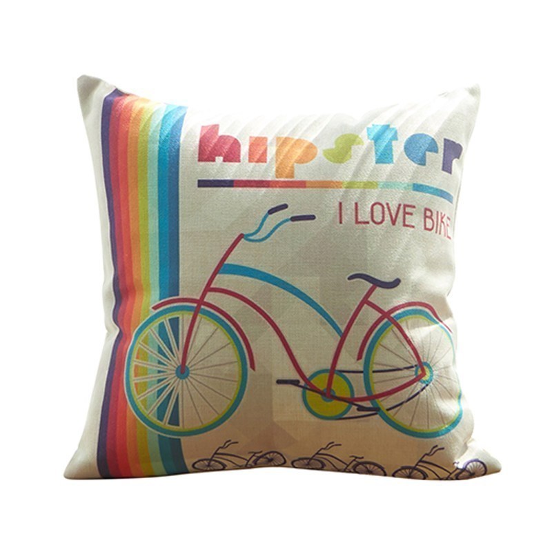 家柏饰(CORATED)抱枕欧式棉麻用布艺卧室客厅沙发几何办公大靠背靠垫套 自行车 45X45cm【枕套+内芯】