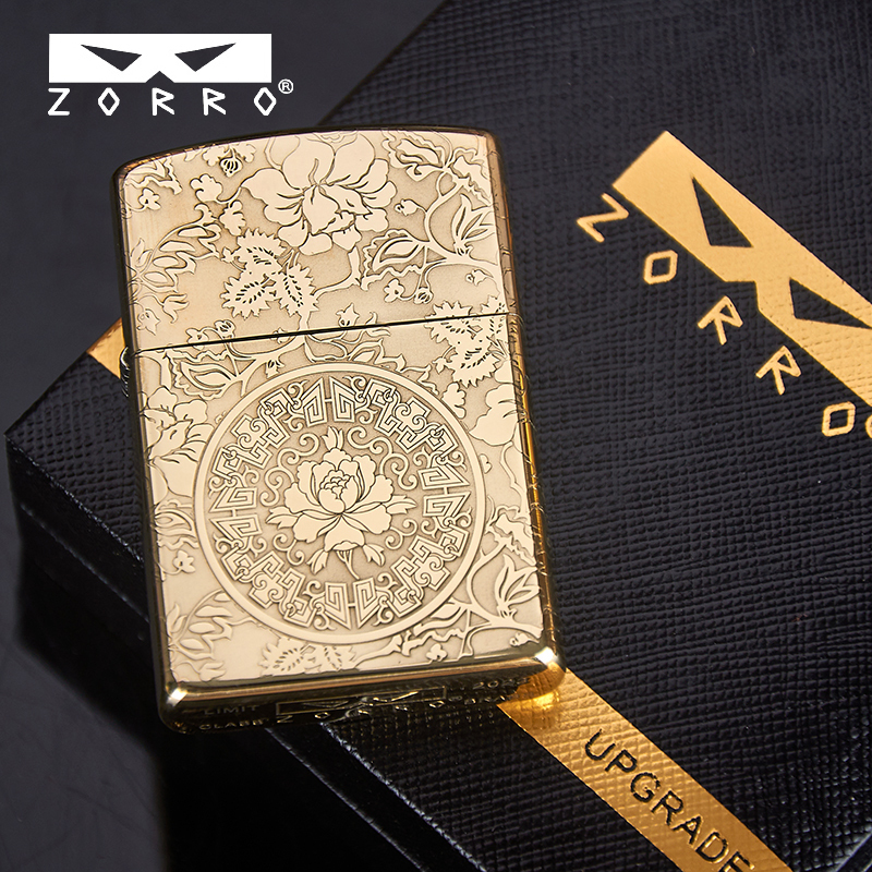 佐罗(zorro)品牌打火机二代原铜富贵牡丹报价_参数___