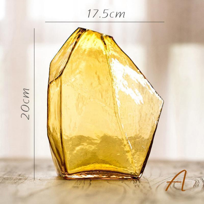 蓝冰手工玻璃器皿工艺玻璃花瓶花插花器装饰摆件桌面 A琥珀_295